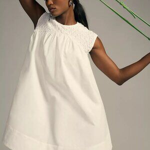 036 Anthropologie Blue Tassel Smocked High-Low Babydoll Dress Size XXSmall